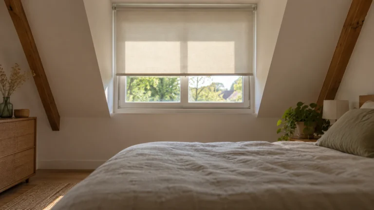 Store baissé dans une chambre sous les toits : pour rafraîchir le logement, repérez les gestes adaptés à vos contraintes.