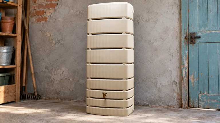 Cuve GARANTIA Slim 500 L 995168 sable à reliefs horizontaux et robinet en façade.